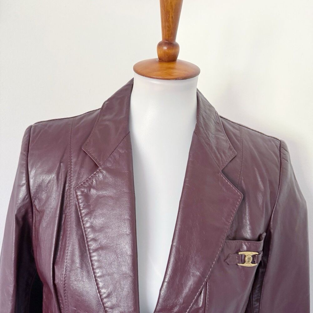 Vintage Etienne Aigner Leather Blazer Jacket Womens Oxblood Size 6 XS/S Small - Picture 11 of 16